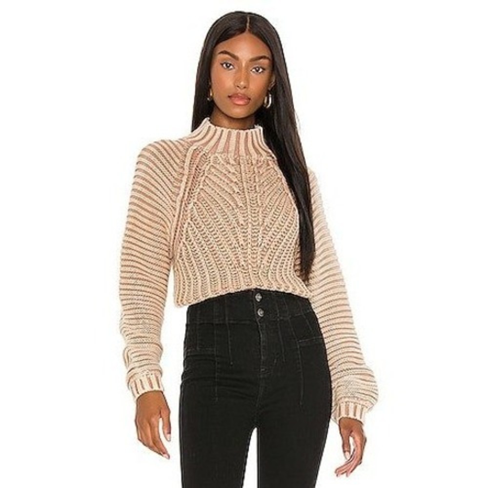 Free People Revolve Boho Fisherman Chunky Knit Sweetheart Sweater Neutral Medium